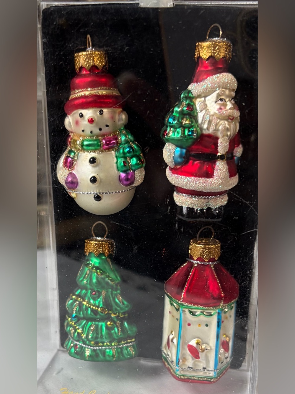 Hand crafted miniature German glass Christmas ornament set
